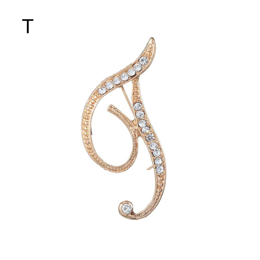 Suit Collar Accessories 26 English Letters Rhinestone Clip Initial Lapel Pin Crystal Letter Brooch
