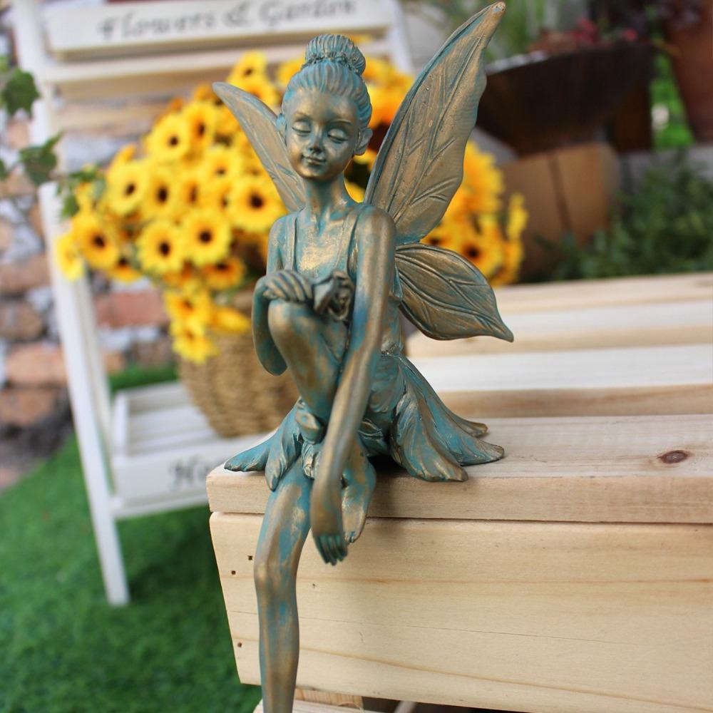 Retro Sitting Flower Fairy Figurine Resin Crafts Fairy Sculpture  Home Office Decor