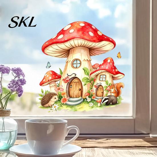 Decorative PVC Window Clings for Home Watercolor Forest Fairy Static Cling, Mushroom Elf Cottage Glass Decal Versatile Party Decoration Decals