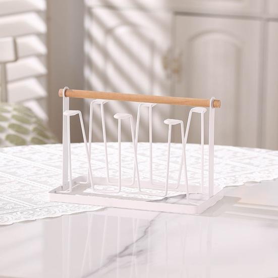 Подставка для стаканов, сушилка, подставка, металлический органайзер для сушки с деревянной ручкой для кружек, стаканов, бутылок, нескользящий 6 подстаканников для домашнего офиса, кафе-бара