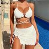New Sexy With Skirt Wrinkled Halter Bikini Women Swimwear Female Swimsuit Three-pieces Bikini Set Bather Bathing Suit Swim