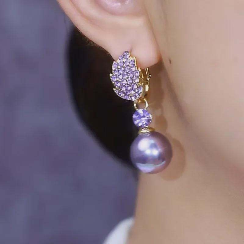 Элегантные серьги с фиолетовым цирконием — винтажный французский стиль, высококачественные и универсальные для женщин