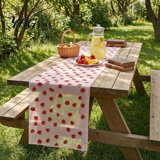 Decorative Tulle Table Runner Sheer Runner, Strawberry Cherry Lemon Pattern, Summer Overlay, Seasonal Fruit for Birthday Party Wedding Decor