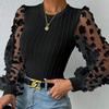 Женские сексуальные прозрачные лоскутные блузки, элегантные модные однотонные рубашки с 3D цветами и текстурой, женские топы с круглым вырезом и длинными рукавами