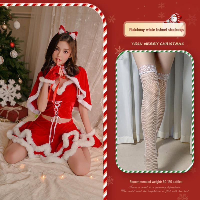Праздничный красный костюм девушки-кролика с плащом – стиль Pure Desire для Рождества и Нового года