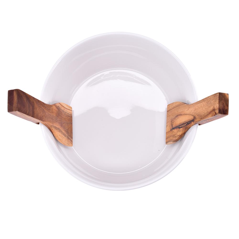 Porcelain Salad Bowl with Cutlery, , Acacia, DUKA