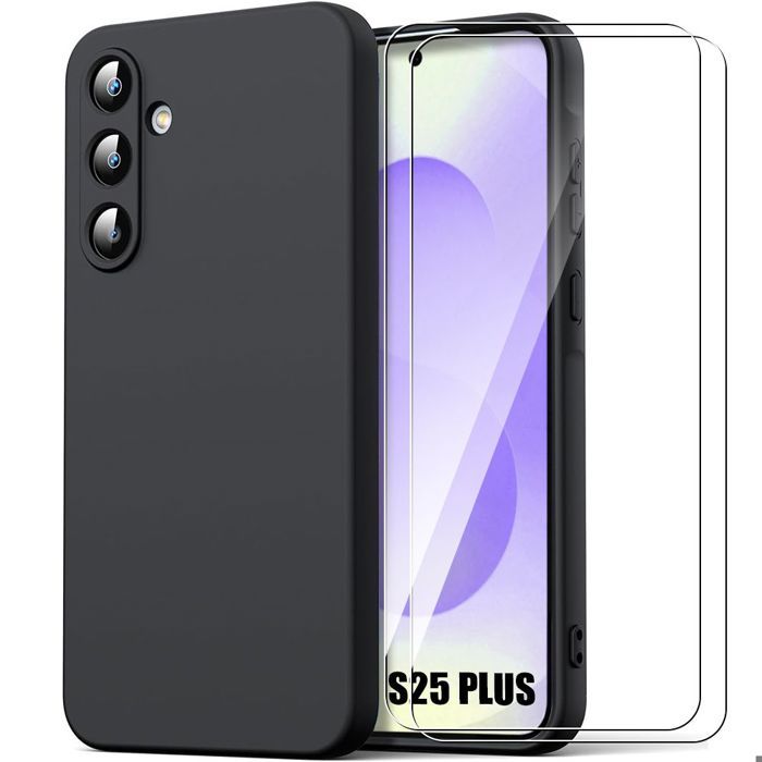 Case for Samsung Galaxy S25 Plus (Galaxy S25+) Black + 2 Tempered Glasses - BOOLING®