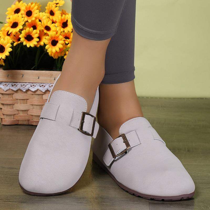 Женские тапочки с закрытым носком и круглым носком, осень 2024 г., универсальные, популярные, ретро, однотонные, с плоской подошвой, женские туфли с открытой пяткой