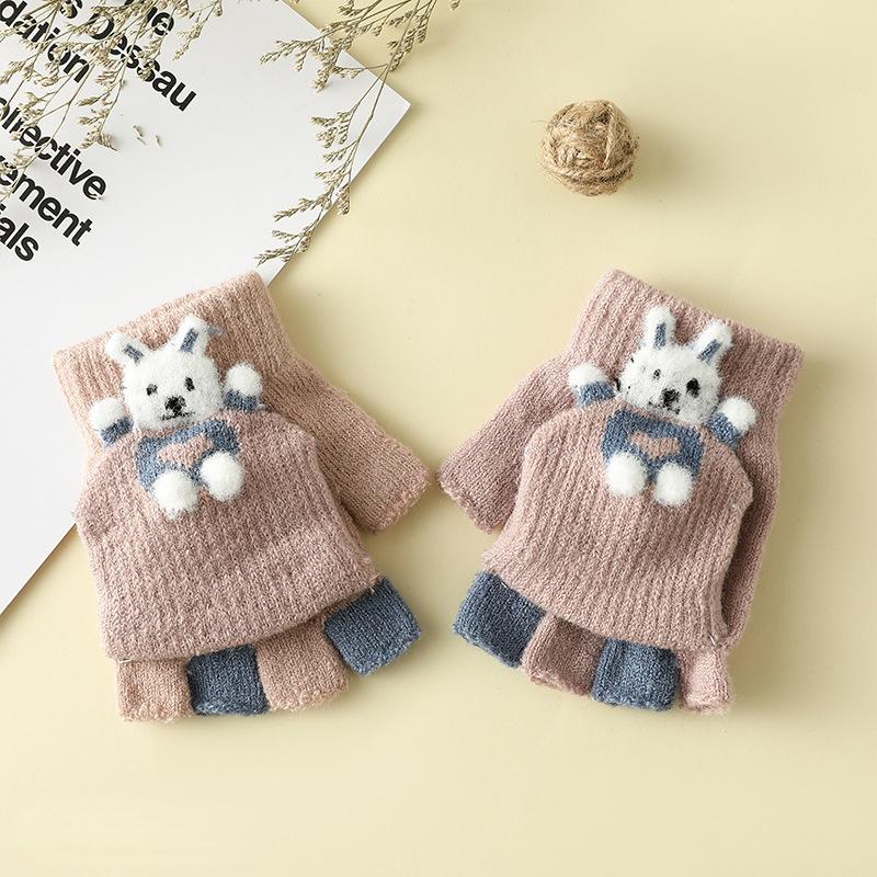 Осенне-зимние детские теплые флип-перчатки с половиной пальца, милые вязаные перчатки с героями мультфильмов для мальчиков и девочек, детские перчатки, варежки для детей 3-6 лет