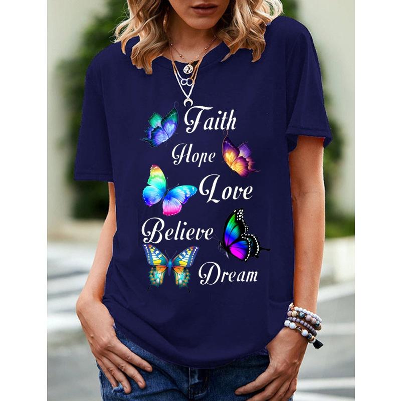 Летняя женская 3D-печать с красочным узором бабочки, свободная футболка с коротким рукавом, большой короткий рукав