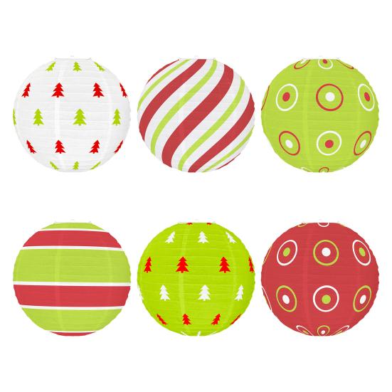 Красный и зеленый бумажный фонарь 12 дюймов Рождественский подвесной круглый фонарь для внутреннего и наружного праздничного потолочного декора