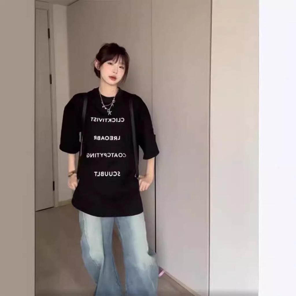 Trendy American Black Oversized Slim Fit Short-Sleeve T-Shirt for Women & Couples