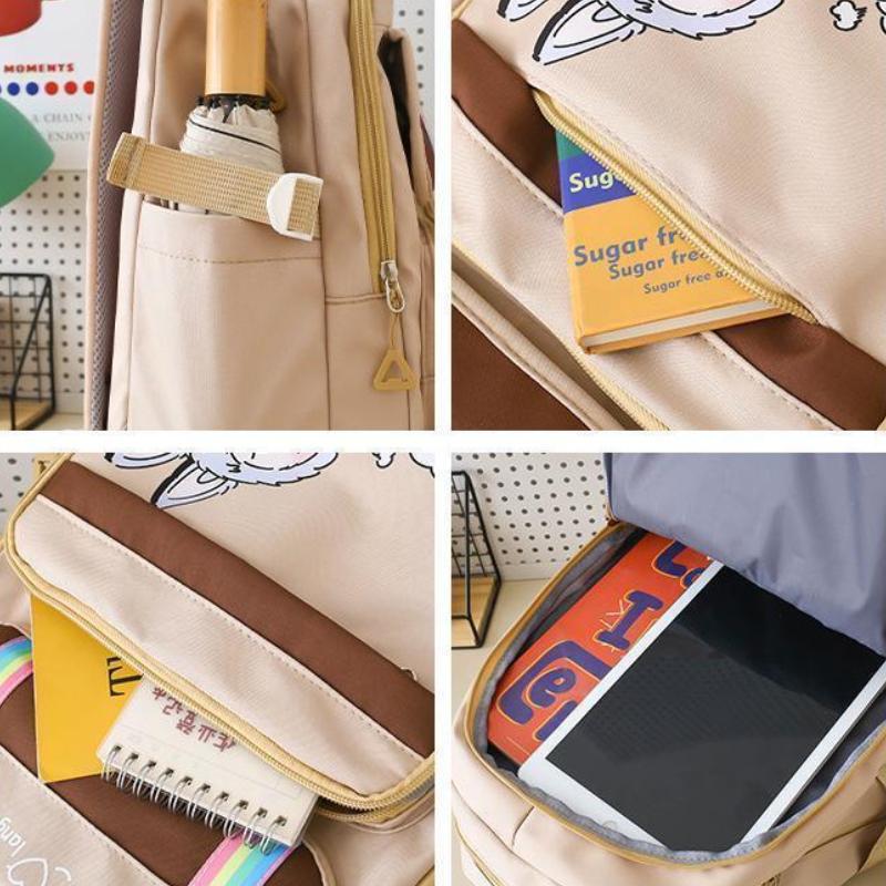 4pcs Classic Casual Backpack Neutral Printed Student Backpack Pencil Case Crossbody Bag Storage Bag Set