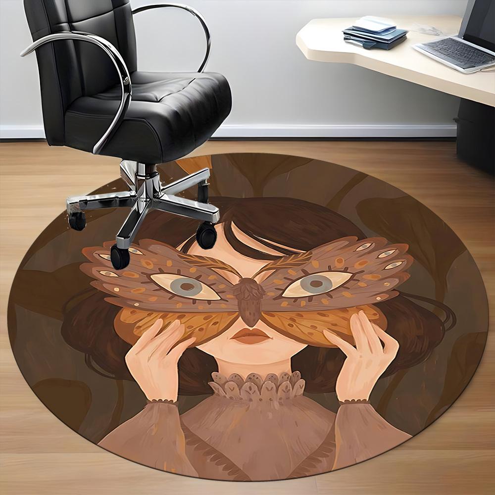 1pc Butterfly Mask Office Round Area Rug, Under Office Chairs Bedroom Living Room Home Decor, Room Deco