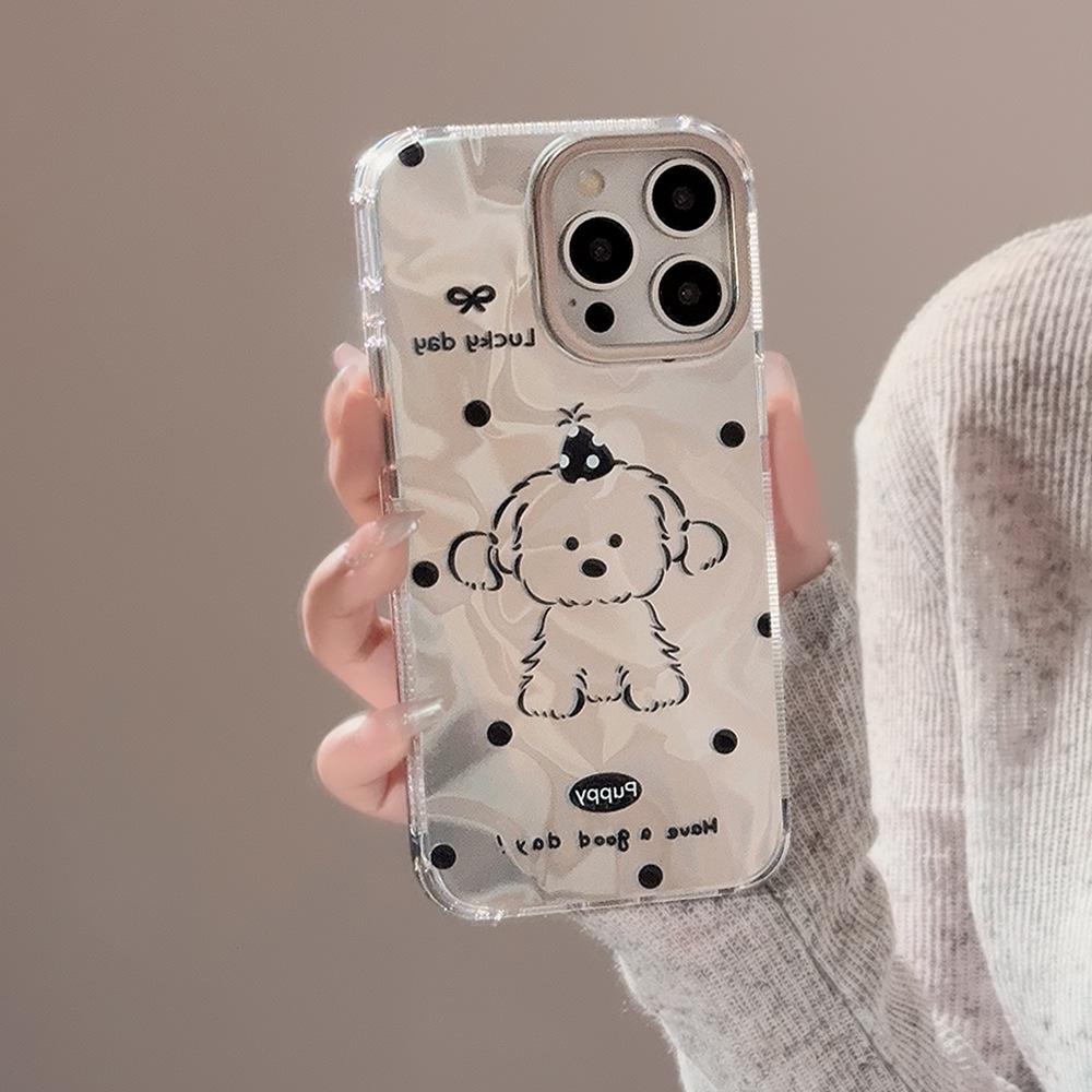 Посеребренный Чехол для Телефона Iphone16 Простая Линия Щенячий Чехол для Телефона Apple 14promax Лазерный 13 Высококачественный Чехол для Телефона
