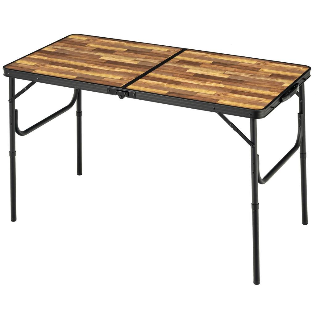 BUNDOK Aluminum Folding Table M Wood Grain Tabletop 120 x 60 height adjustment BD-244WB - Foldable, approx. cm, 2-level