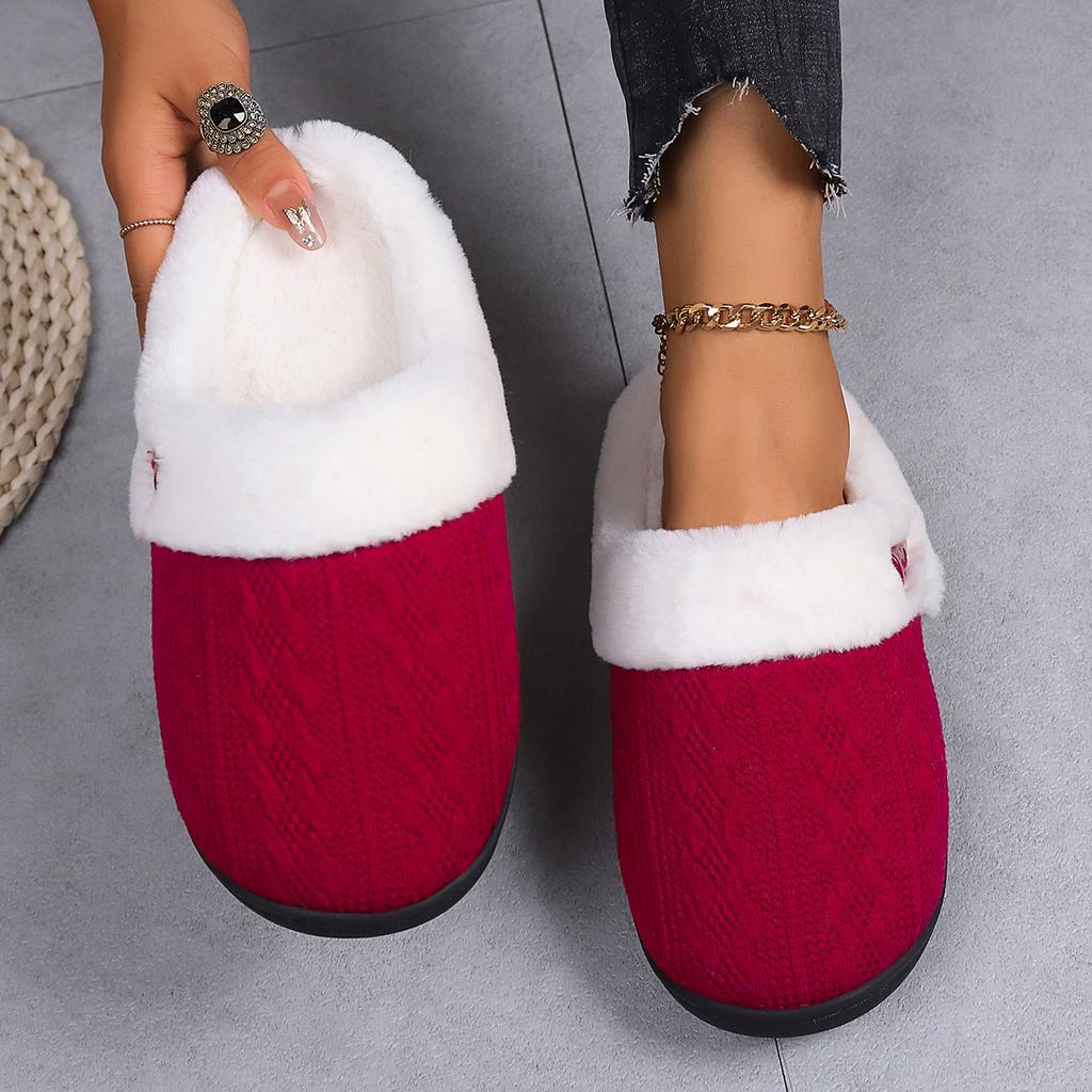 Fashion New Fashion Knnited Plush Slippers for Women Men Fluffy Winter Warm Slippers Lovers Non-slip House Cotton Shoes Couple Slippers