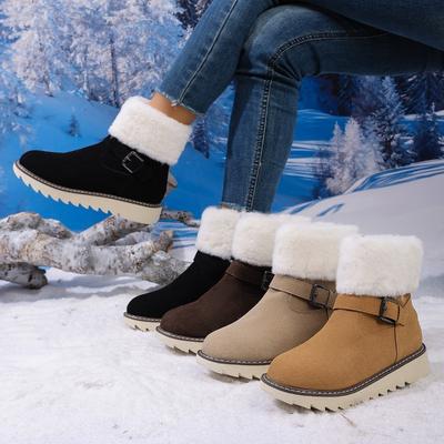 Теплые зимние женские сапоги 2025 года, новые, с ремешком и боковой молнией, больших размеров, флисовые хлопковые туфли