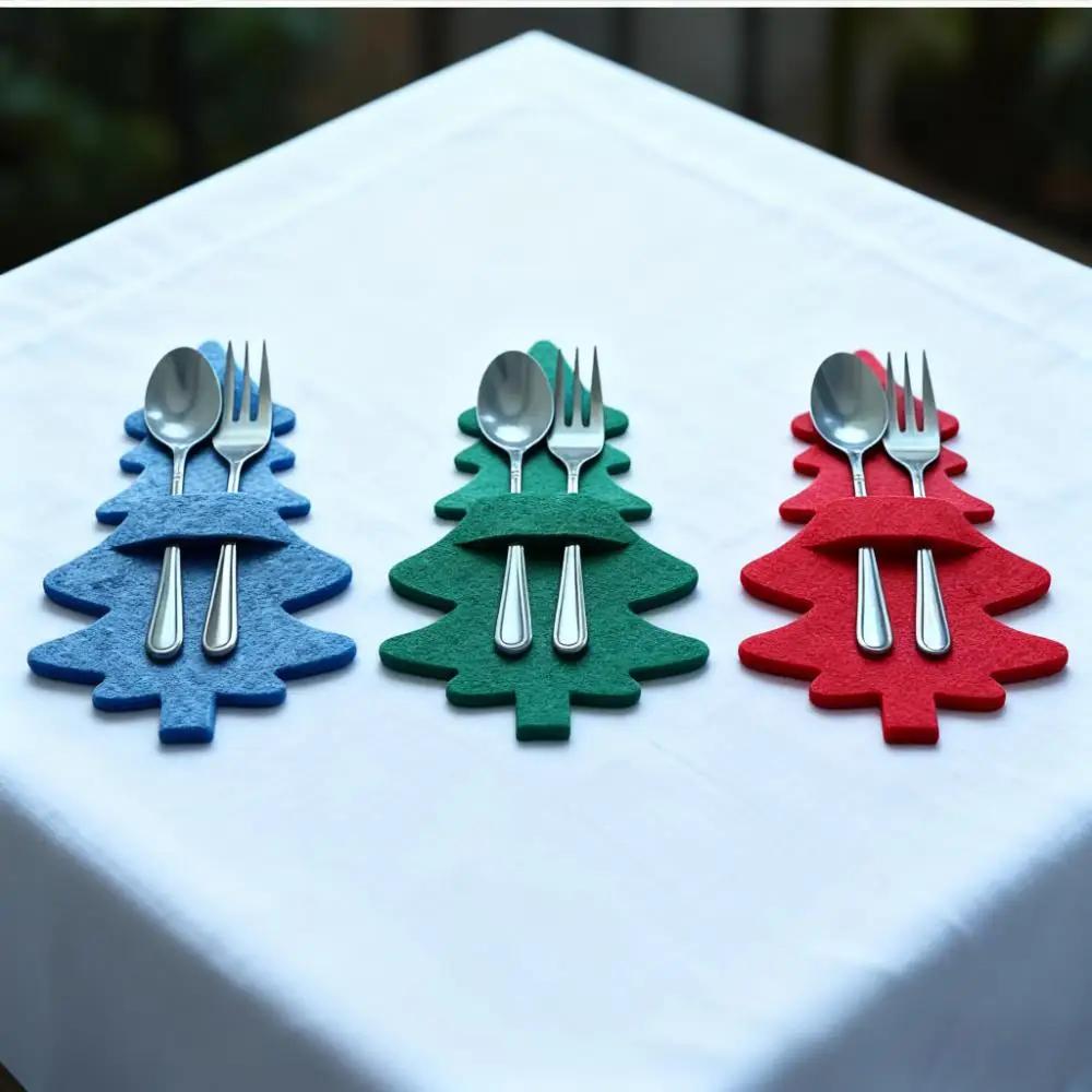 Christmas Tree Shaped Felt Knife Fork Mats Holiday Dining Table Centerpiece Decor for Christmas Parties and Festive Celebrations