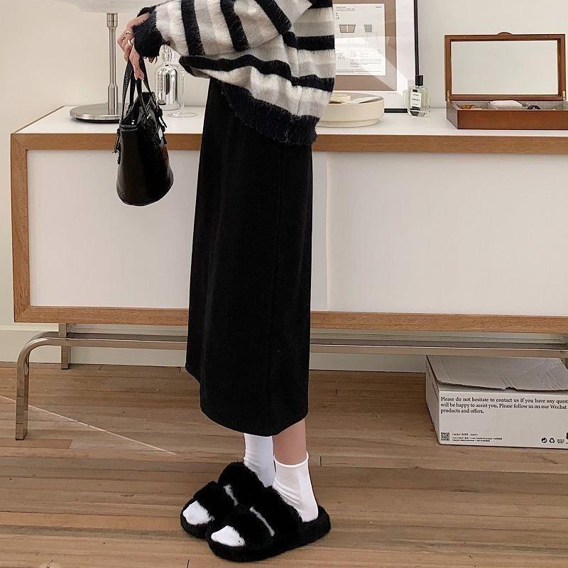 Бархатная и утолщенная женская полуюбка, осенне-зимняя, средней длины, с высокой талией, тонкая юбка трапециевидной формы с разрезом