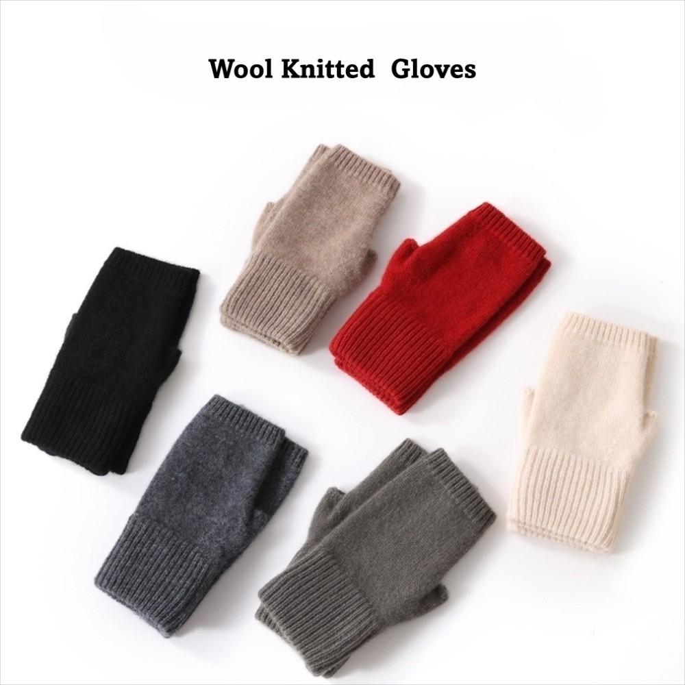 Solid Color Wool Knitted Gloves Cozy Fingerless Gloves Winter Season Women's Wear