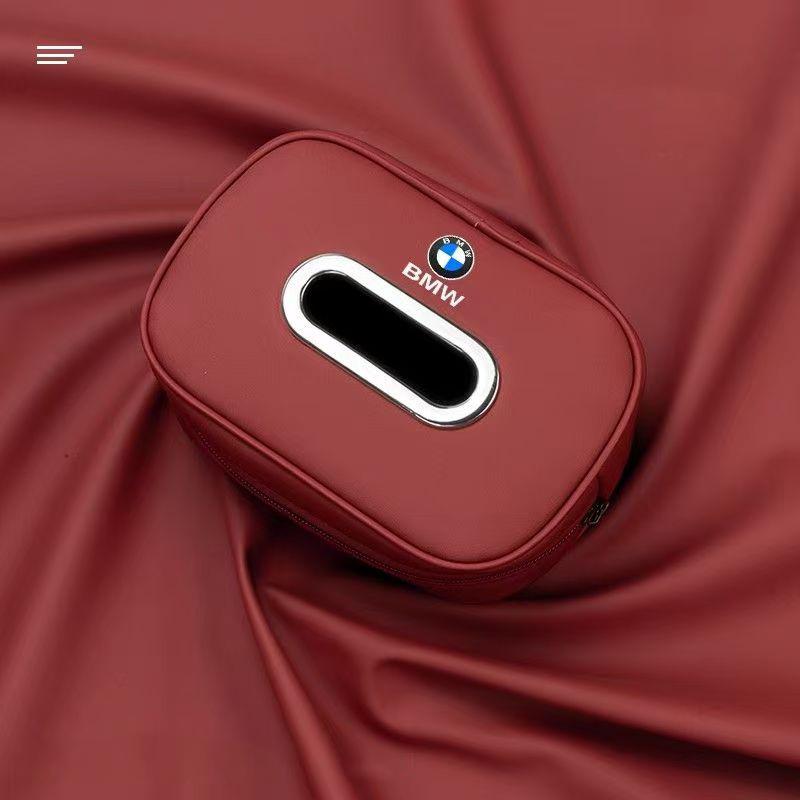 BMW Car Headrest Tissue Box, Premium PU Leather Hanging Napkin Holder, Universal Auto Seat Back Tissue Case,Car Interior Accessories