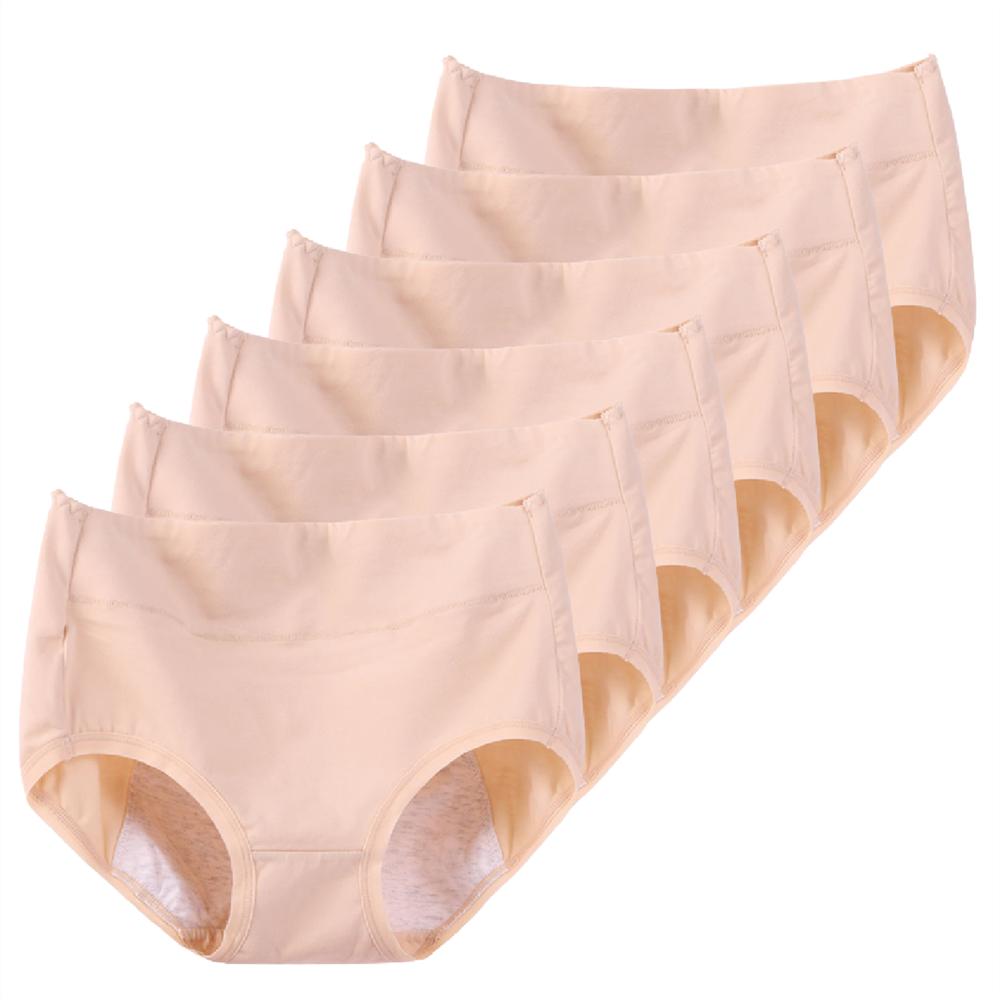 6 Pieces Women's Plus Size Period Underwear High Waist Cotton Leak‑Proof Menstrual Panties Soft Breathable Sanitary Underpants For Ladies