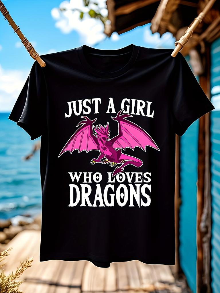 Just A Girl Who Loves Dragons Funny Cute Dragon Gift - Unisex Casual Tee with Vibrant Pink Dragon Graphic T-shirt