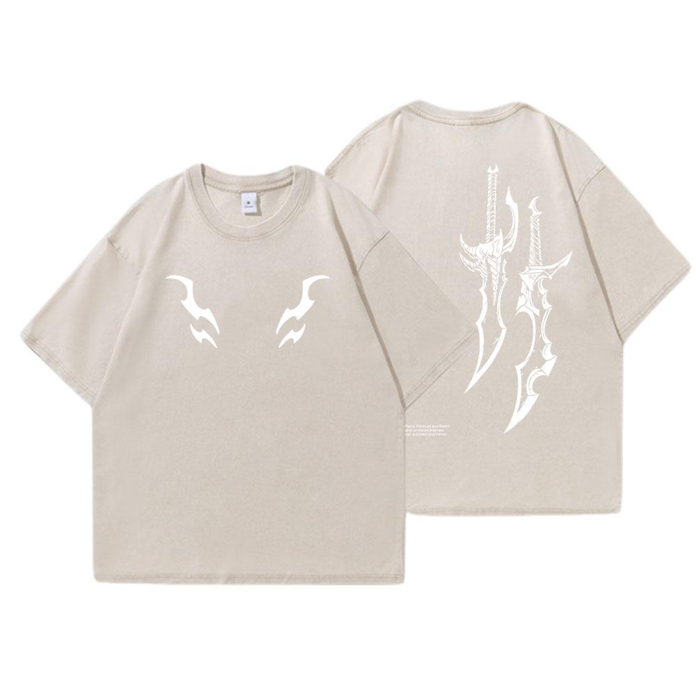 Anime Solo Leveling Print Vintage Washed Tshirt Harajuku Graphic Men Women Summer T Shirt Casual Cotton Loose Top