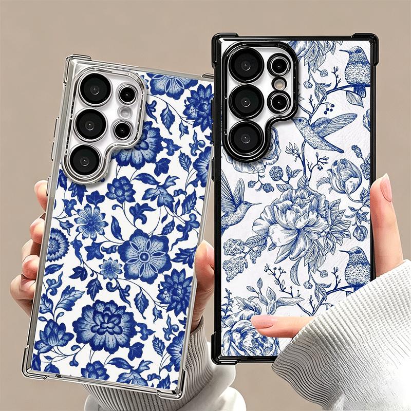 Чехол для телефона с покрытием и узором из сине-белого фарфора для Samsung Galaxy S24 S25 FE S26 Edge S23 Ultra S22 S21 Plus S20 Противоударный