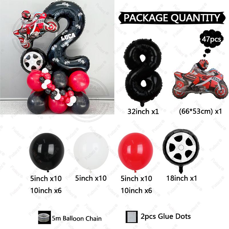 47pcs Racing Themed Balloons Black Lines Number Birthday Balloons Helmet Tire Party Decoration Children's Birthday Surprise Gift