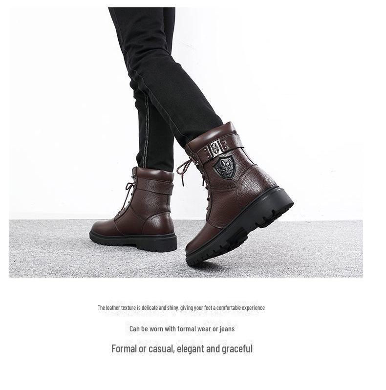 Мужские зимние ботинки из натуральной кожи с высоким берцем: Рабочие ботинки Martin из толстой коровьей кожи с бархатной подкладкой