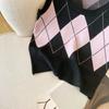 Autumn Fashion Casual Argyle Knitted Sweater Vest Women Winter Retro Sleeveless Pullover Sweater Women Waistcoat  Round Neck Knitwear Vests 24821