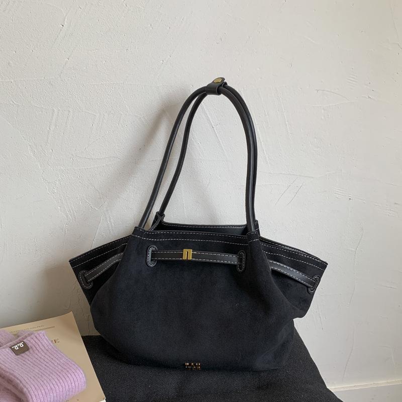 Винтажная замшевая модная сумка-тоут большой вместимости для通勤, простая осенняя на плечо, портативная