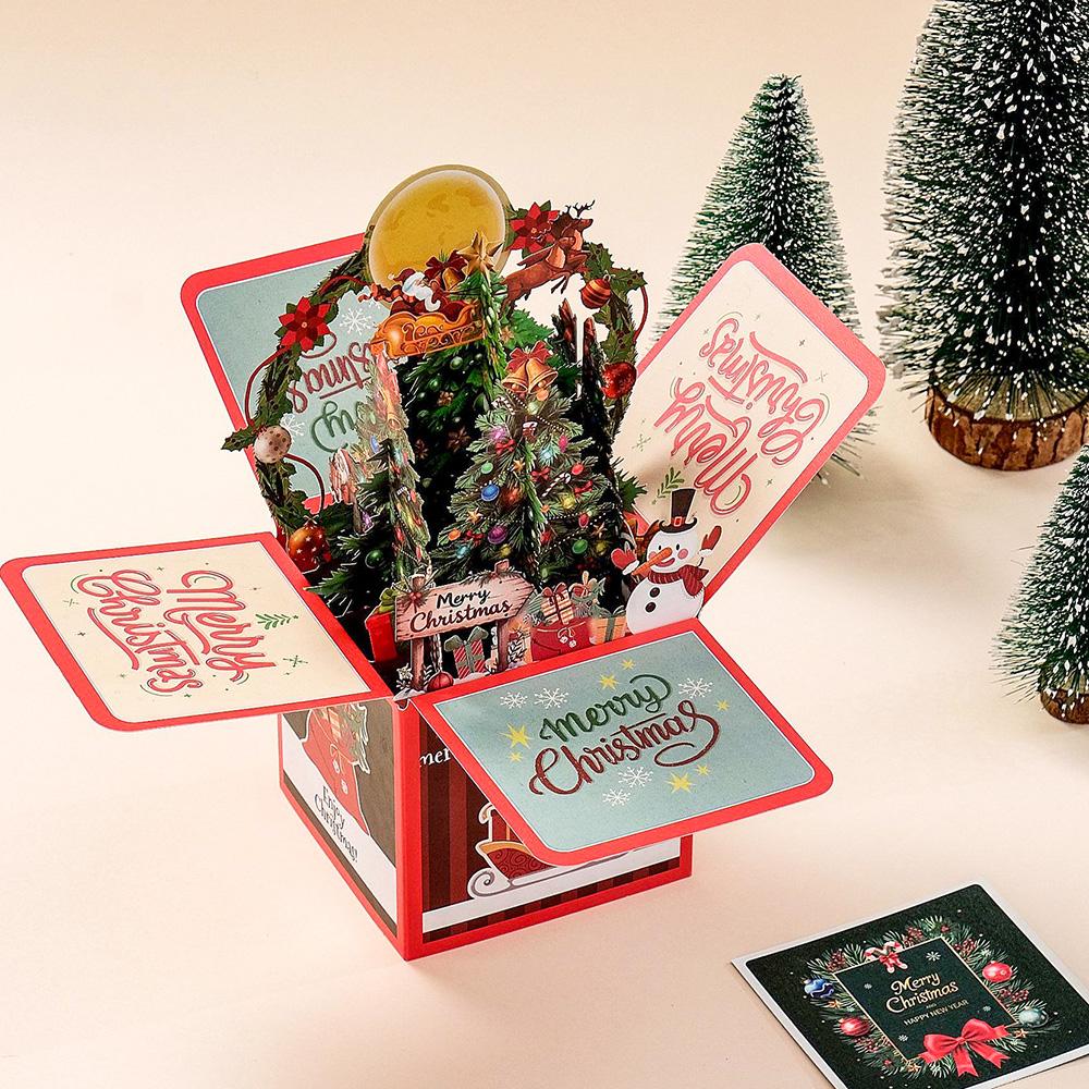 Top Quality New 3D Christmas Greeting Card Creative Pop Up Hand-Made Cards Colorful Christmas Holiday Thanksgiving New Year Card