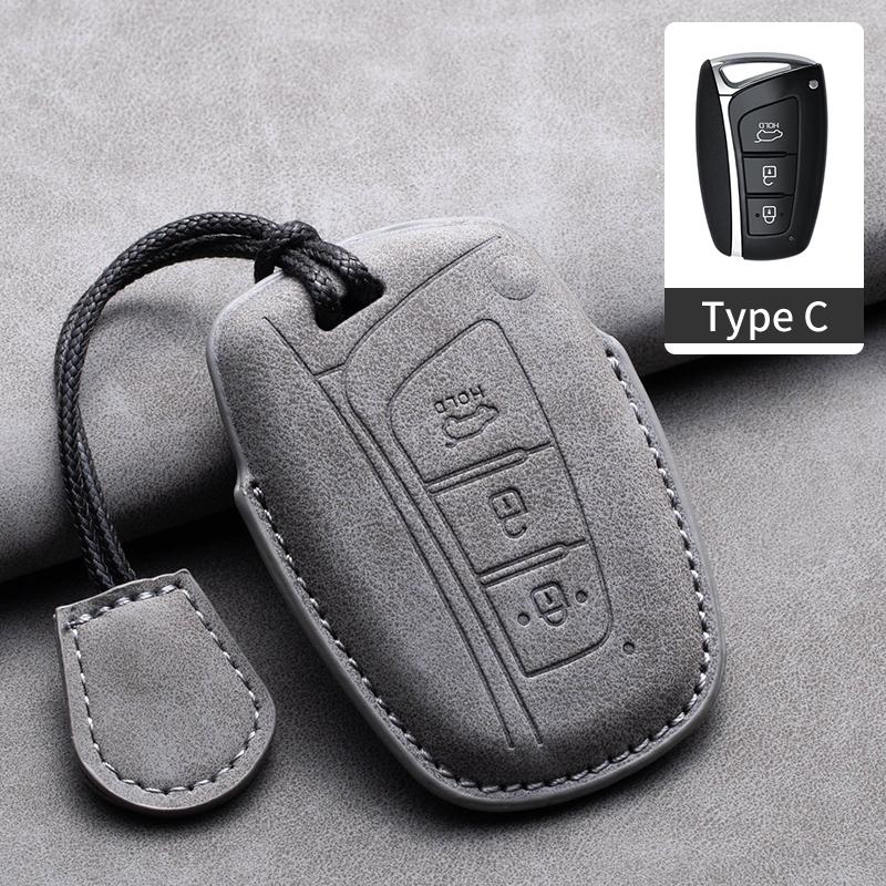 Leather Car Key Case Cover Shell For Hyundai Grand Santa Fe 3 DM I30 IX35 Ix45 Encino KONA Solaris Azera Grandeur Creta 2 Kona