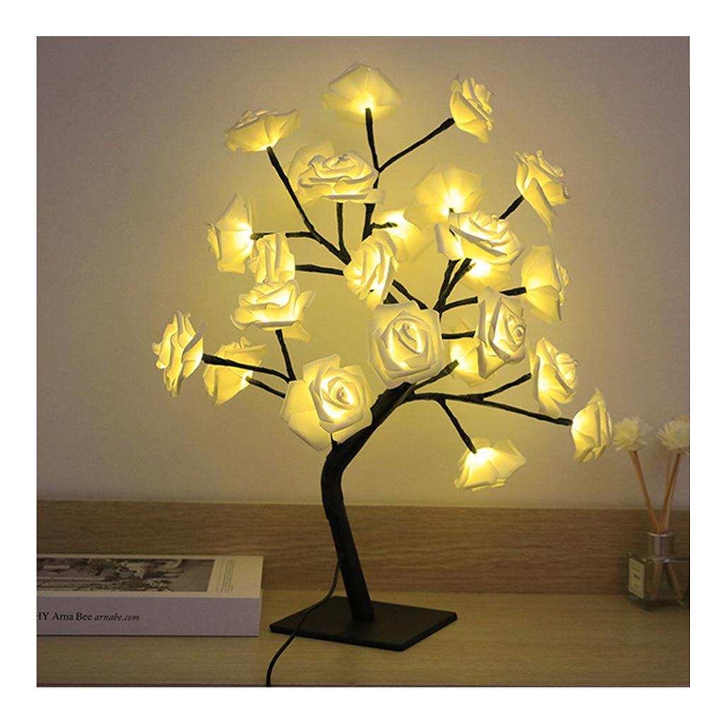 LED Tabletop Bonsai Tree Lamp USB Tree Lamp Christmas Bedroom Decoration Table Night Light White 24