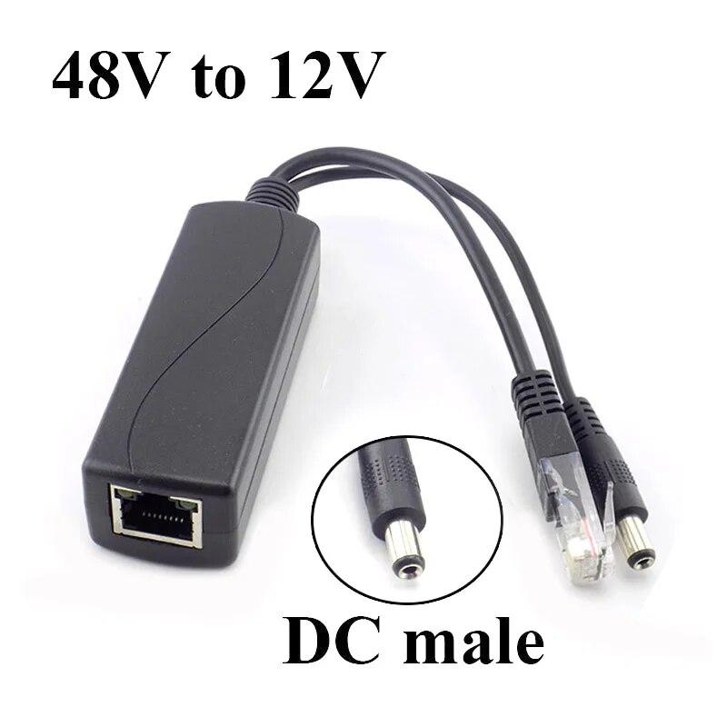 POE-сплиттер-кабель от 48 В до 12 В, 5 В, выходная мощность через Ethernet, разъемы Poe, адаптер для камеры видеонаблюдения