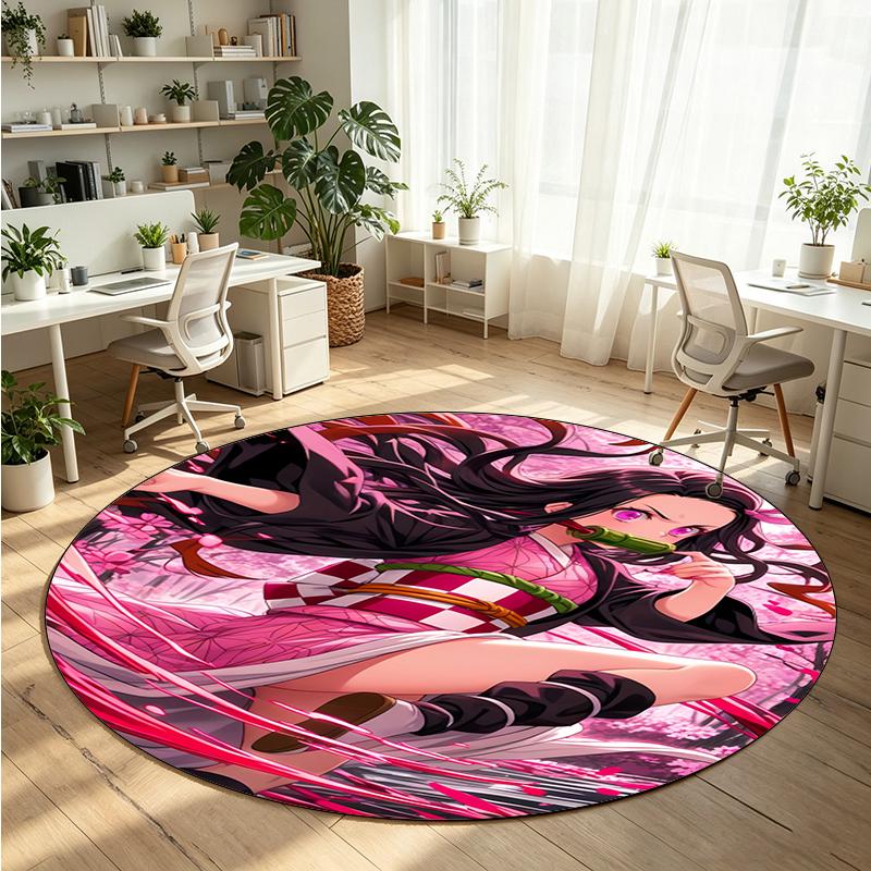 Demon Slayer Printed Round Crystal Velvet Rug Soft Non Slip Floor Carpet For Bedroom Holiday Gift