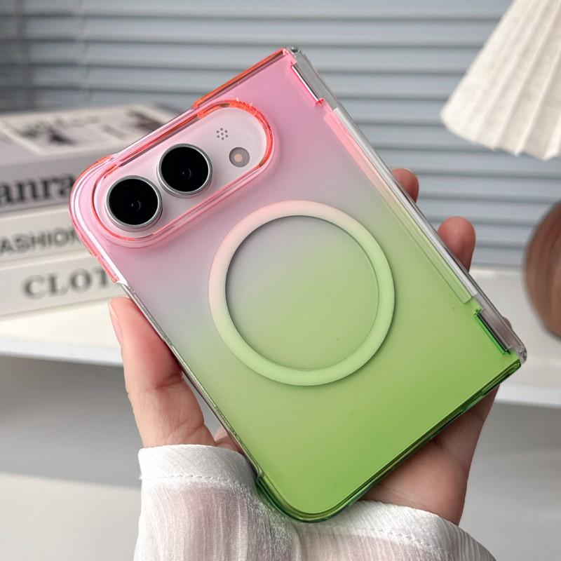 Gradient Magnetic Phone Case With Kickstand IPhone Duo Foldable Shockproof Acrylic Cover In Aurora Colors