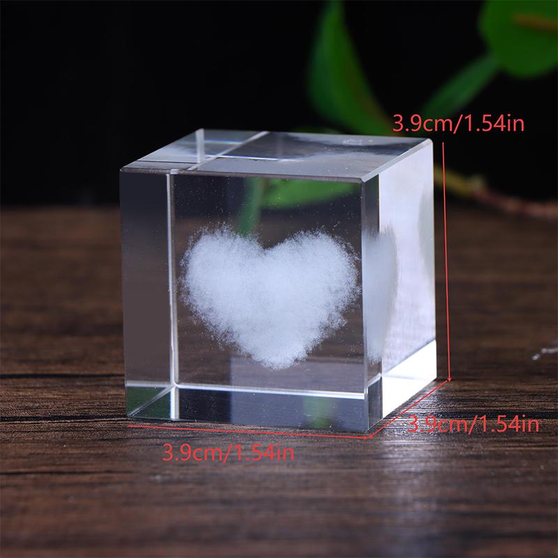 Кристаллический куб 4 см - 3D внутренняя гравировка Луна/Сердце Галактика Парящий декор, Настольное украшение Подарок для женщин/мужчин