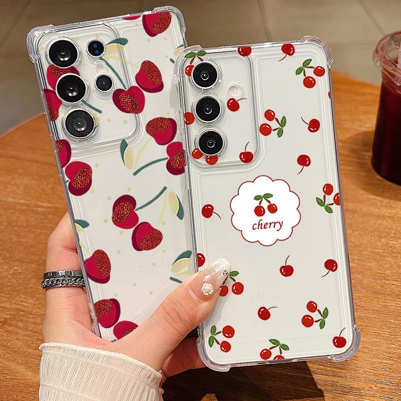 Чехол с рисунком маленькой вишни для Samsung Galaxy S26 S25 S24 S23 Ultra S22 S26 Plus S21 S24 S25 FE Прозрачный противоударный TPU чехол