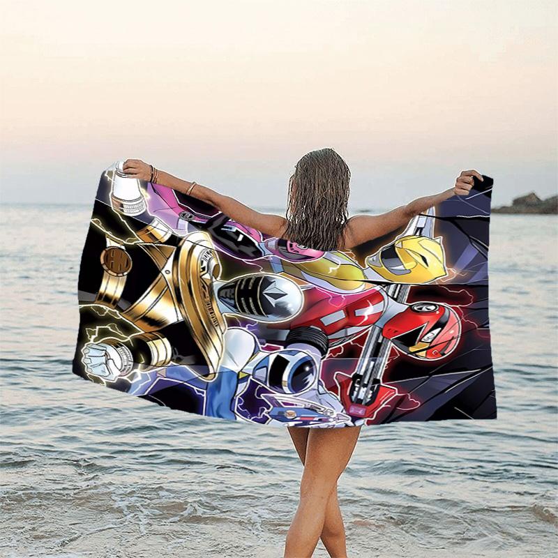 1pc Mighty Morphin Power Rangers1 Beach Towel, Beach and Seaside Swimming Pool Equipment, Fashion Pattern, Rectangular, Travel Essentials