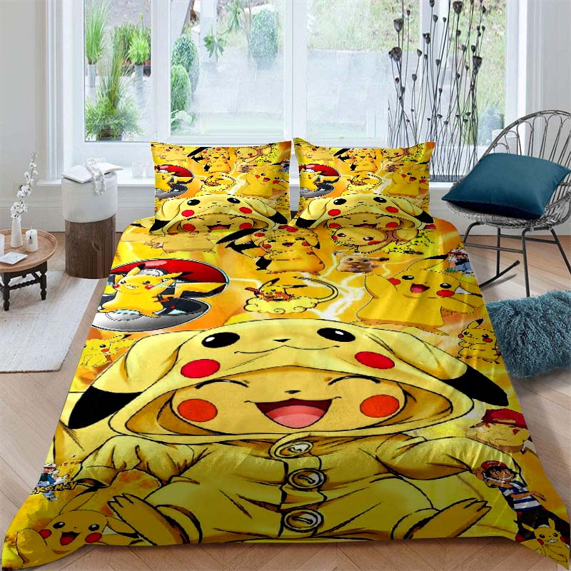 2026New Pikachu Cartoon Three-piece Bedding Set, Suitable for Bedroom Decor, Available in Large and Extra-large Sizes.
