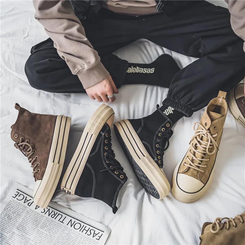 Suede High Top Casual Sneakers Shoes for Men Vintage Brown Ankle Boots Thick Sole Men Shoes High Top Mens Sneakers