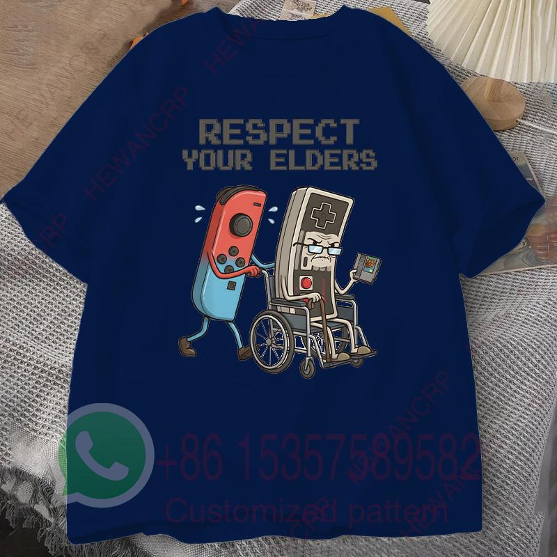 Respect Your Elders Mens Tshirt Summer Tracksiut Roundneck Pullovers Shortsleeved Tops Harajuku Cotton Casual Streetwear