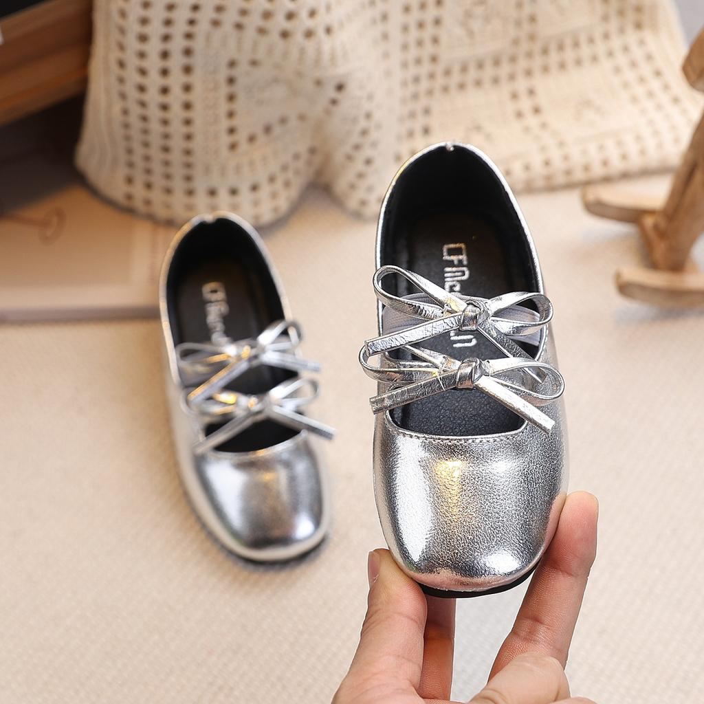 New gold and silver styles for little girls2026Breathable leather shoes, children's single shoes, autumn fashion, soft-soled girls' performance shoes