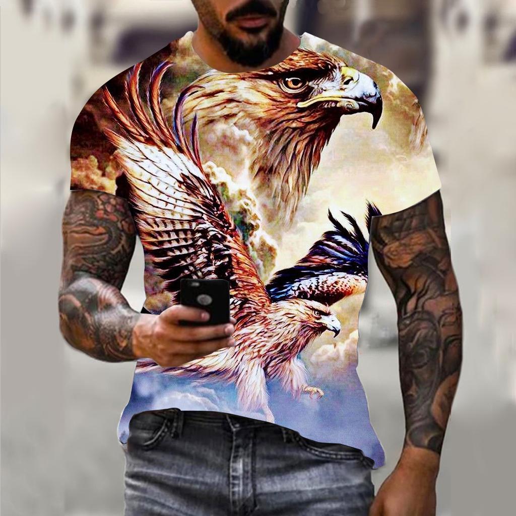 Fun 3D Animal Eagle Print Men's T-shirt Hip Hop Trend Street Casual Round Neck Short Sleeve Loose Top