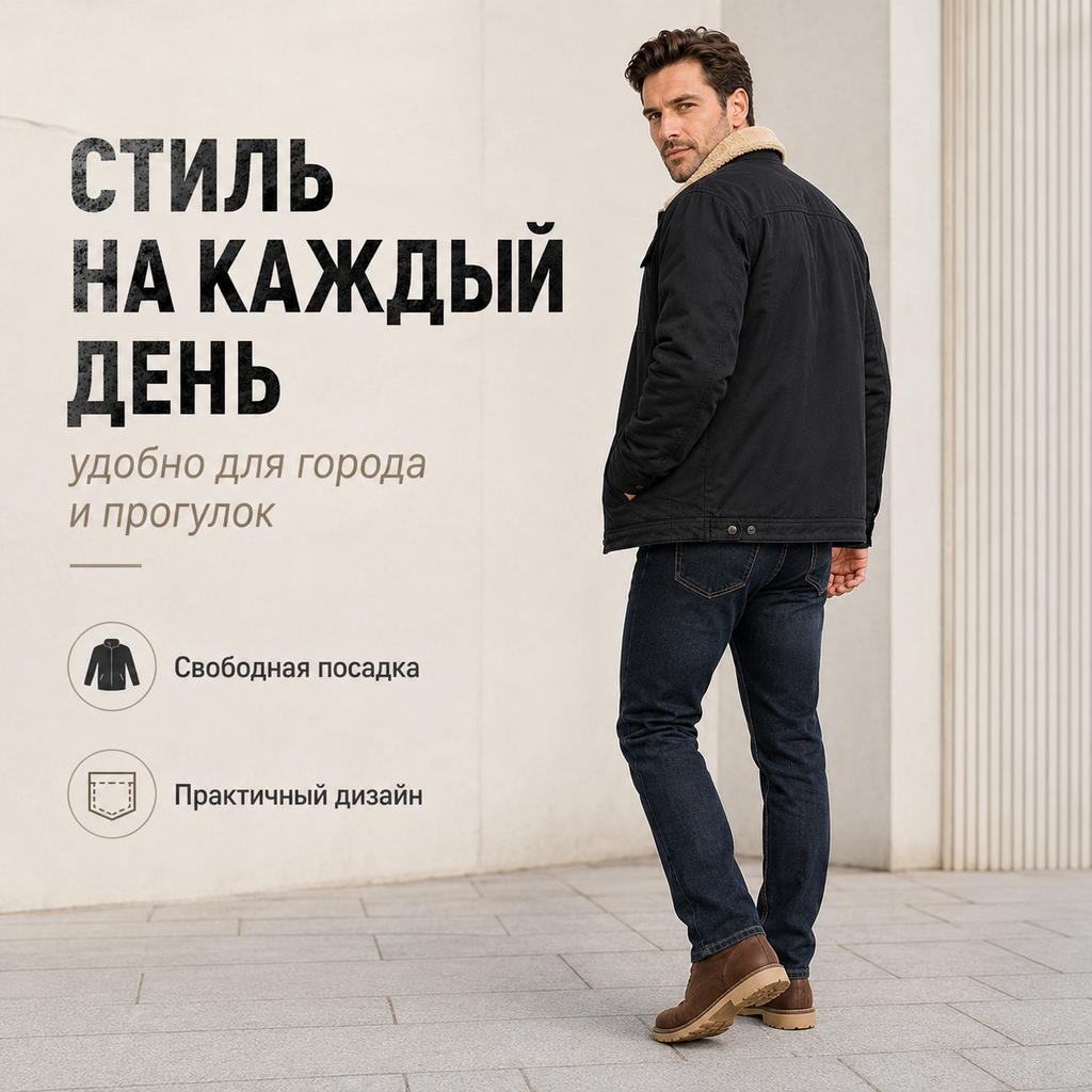 Soft Sherpa Lined Men Trucker Jacket, Warm Inner Fleece Coat for Fall Winter, Button Design Casual Outerwear, Comfort Cold Weather Jacket for Men