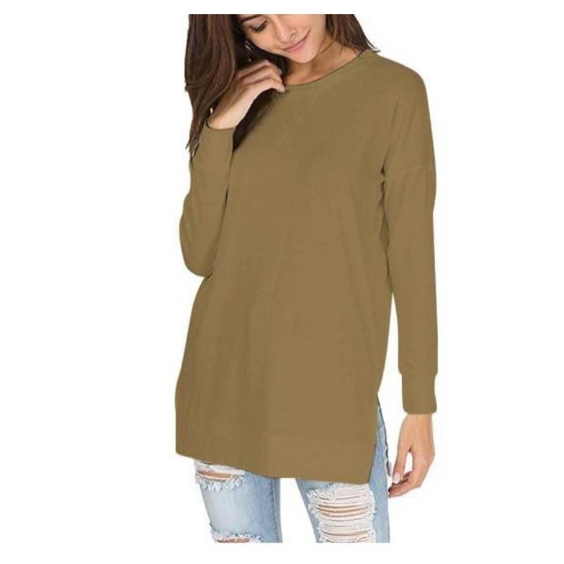 Spring and Autumn Women's Long Sleeve Solid Colour Round Neck Casual Top